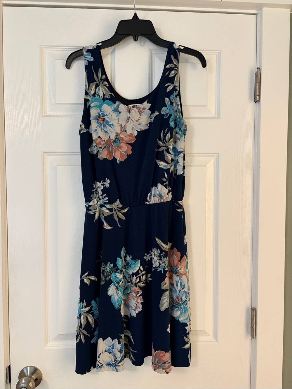 Navy Floral Scoop-Neck Mini Dress